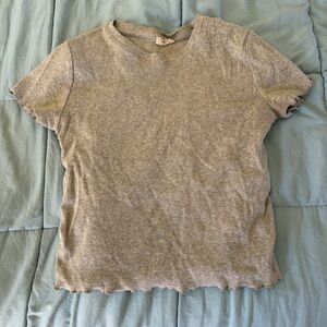 Ardene Ribbed Short Sleeve Tee in Light Gray